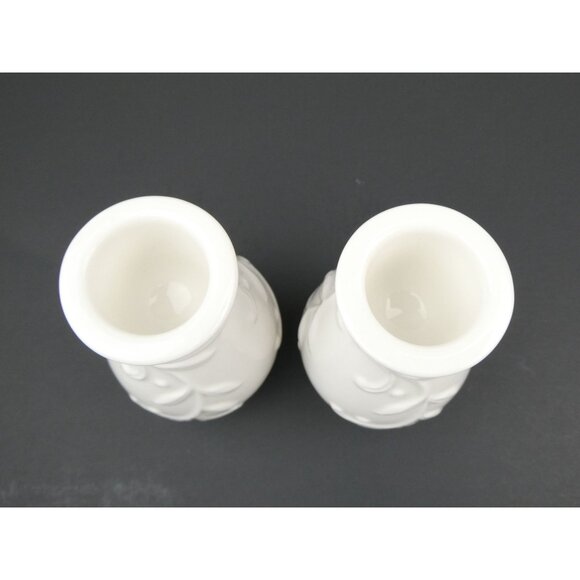 Lenox White Porcelain 2 Candlestick Holders Embossed Leaf Design - Picture 4 of 5